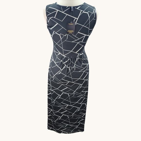 NWT Woosea Women’s XL Maxi Dress Black Geometric Sleeveless Crossover Neckline - Picture 4 of 11